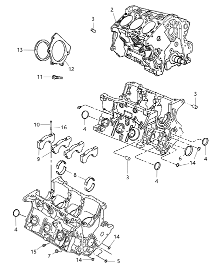 2008 Chrysler Pacifica Engine Cylinder Block & Hardware Diagram 1