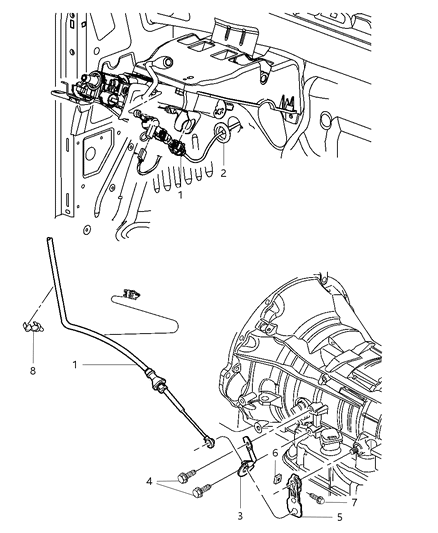 2010 Dodge Ram 3500 Transmission Gearshift Control Cable Diagram for 68055041AB