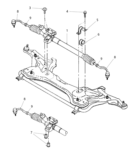 2000 Dodge Stratus Gear - Rack & Pinion, Power & Attaching Parts Diagram