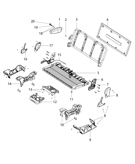 2014 Dodge Grand Caravan Second Row - Bench Diagram