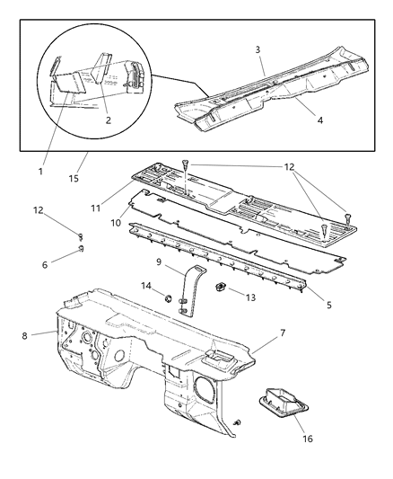 2000 Jeep Cherokee Extension COWL Top Diagram for 55175639AB