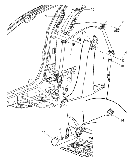 2005 Chrysler 300 Seat Belts - Front Diagram