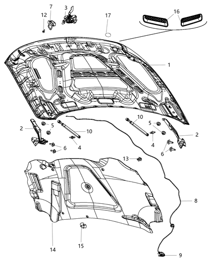 2012 Ram 1500 Cable-Hood Latch Diagram for 5160352AC