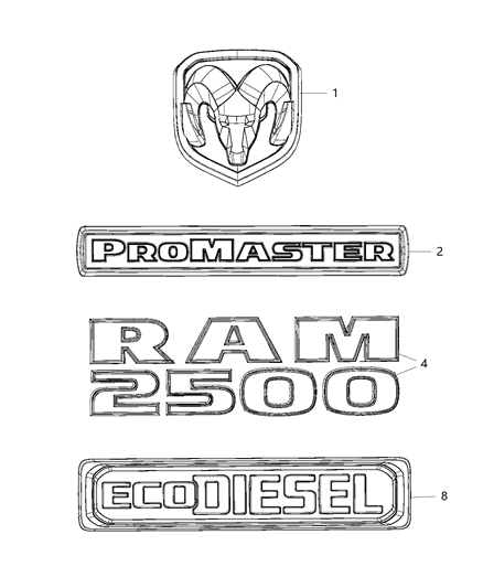 2021 Ram ProMaster 1500 Nameplates, Emblems And Medallions Diagram