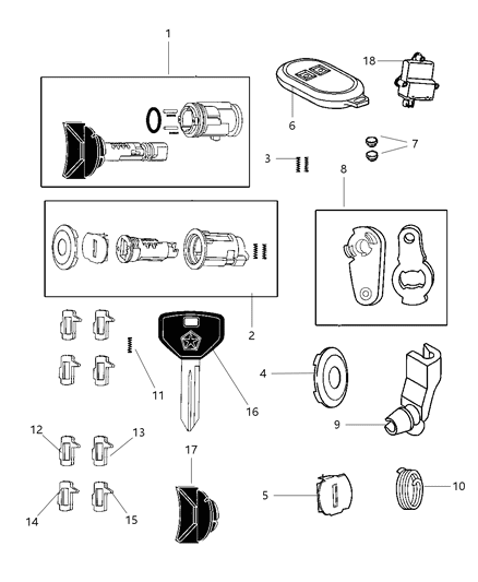 1998 Dodge Dakota Lock Cylinders & Components Diagram