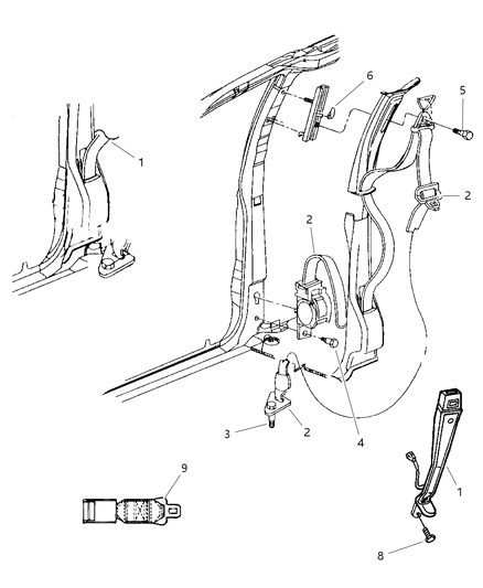 2000 Dodge Grand Caravan Front Seat Belt Buckle-Retractor Assembly Left Diagram for RL19RK5AA