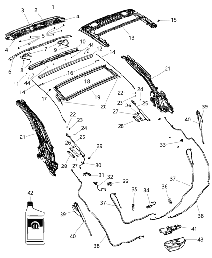 2009 Chrysler Sebring Convertible Cloth Top Attaching Parts Diagram