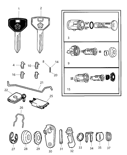 1998 Dodge Neon Lock Cylinder & Keys Diagram