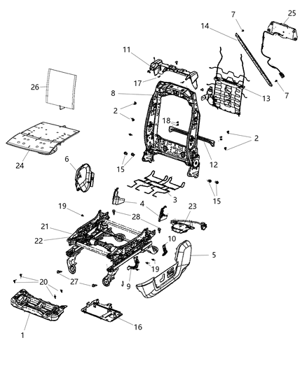 2014 Ram 3500 Adjusters, Recliners & Shields - Driver Seat Diagram