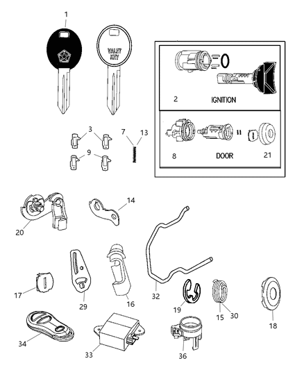 2003 Chrysler Town & Country Lock Cylinders, Keys & Repair Components Diagram