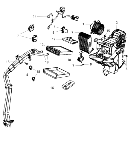 2009 Chrysler Town & Country A/C & Heater Unit Rear Diagram