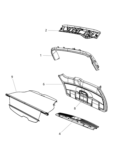 2008 Chrysler Town & Country Molding-Rear Header Diagram for 1CT66ES3AB