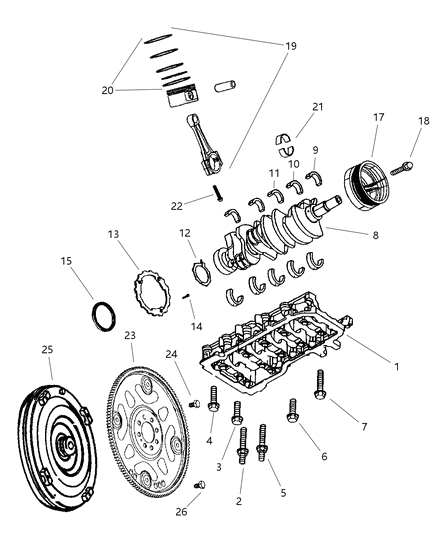 2002 Dodge Durango Crankshaft , Piston & Torque Converter Diagram 1