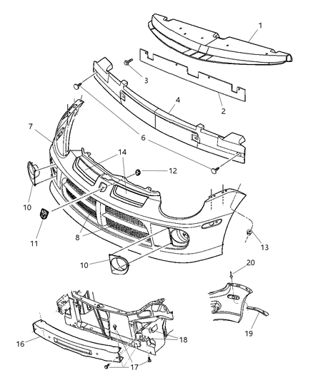 2004 Dodge Neon Front Bumper Cover Diagram for 5101776AB