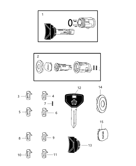 2005 Dodge Durango Lock Cylinders & Components Diagram