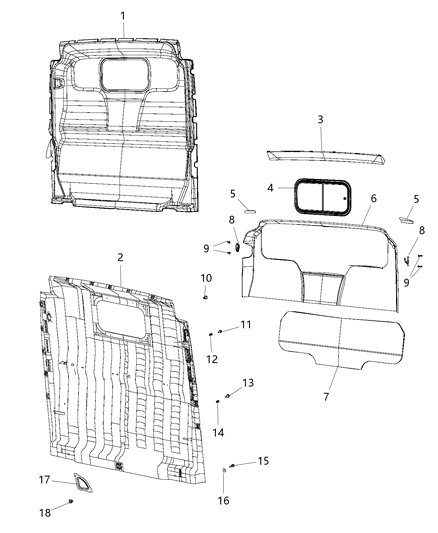 2017 Ram ProMaster 2500 BACKLITE-Window Glass Diagram for 68198976AA