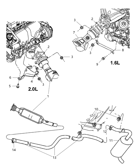 2003 Chrysler PT Cruiser Exhaust Extension Pipe Diagram for 5085910AA