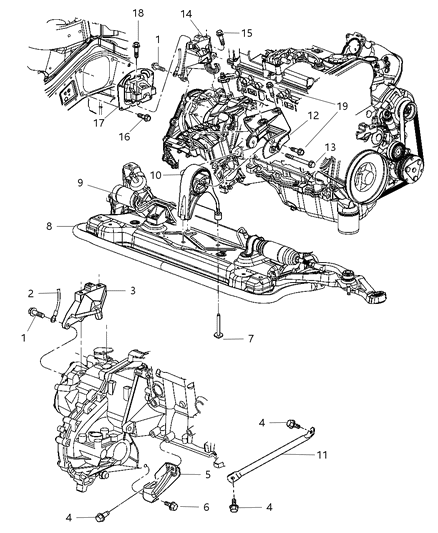 2006 Chrysler Sebring Transmission Mounts, Rear Mounts And Brackets Diagram