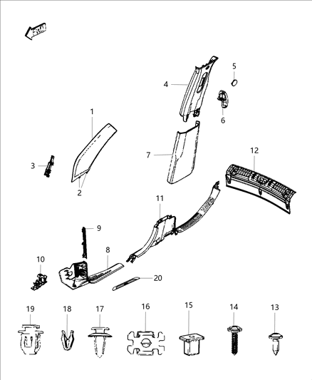 2020 Jeep Compass Push Pin Diagram for 68094743AA