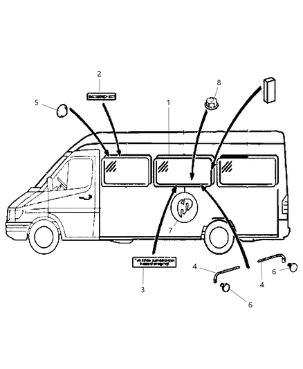2008 Dodge Sprinter 3500 Emergency Exit Window / Related Parts Diagram