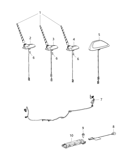 2015 Jeep Cherokee Antenna-Base Cable And Bracket Diagram for 5064642AC