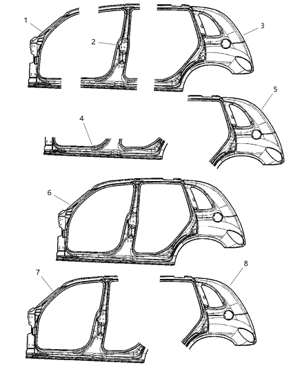 2001 Chrysler PT Cruiser Aperture Panels Diagram 3