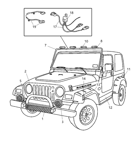 2003 Jeep Wrangler Bar Kit-Light-Windshield Diagram for 82208445
