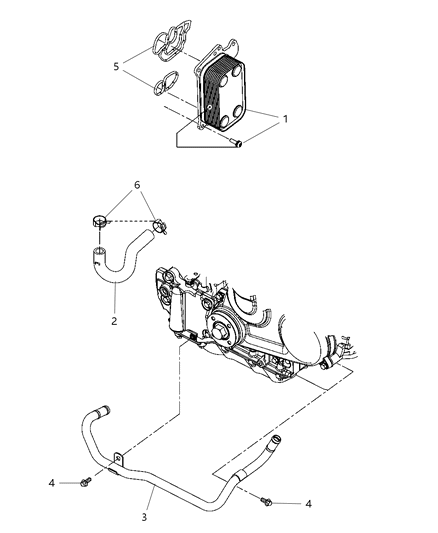2009 Jeep Wrangler Engine Oil Cooler & Hoses / Tubes Diagram