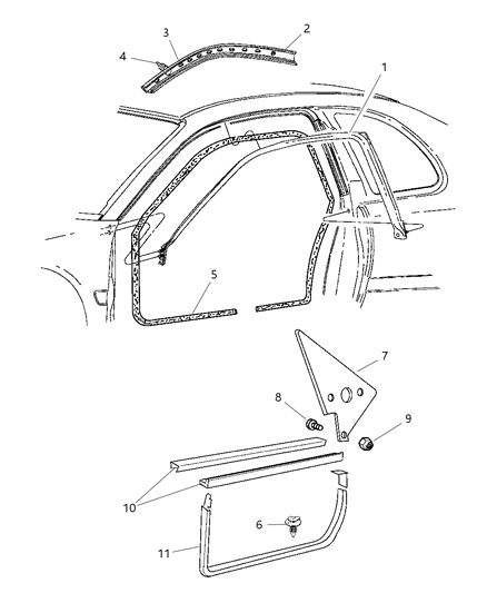 1999 Dodge Neon RETAINER-Front Pillar To Glass Diagram for 4724517AA
