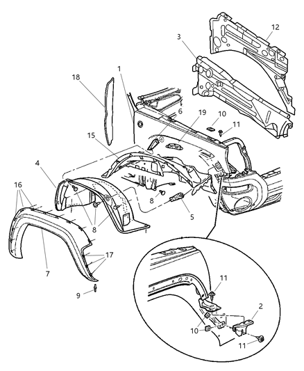 2002 Jeep Liberty REINFMNT-Fender Diagram for 55177414AC