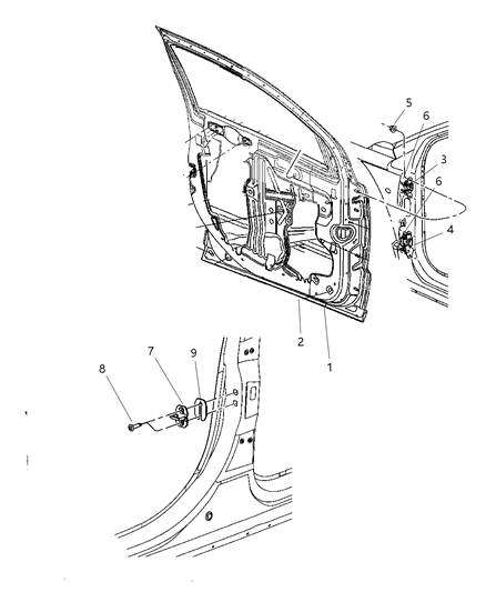 2011 Dodge Caliber Front Door, Shell & Hinges Diagram