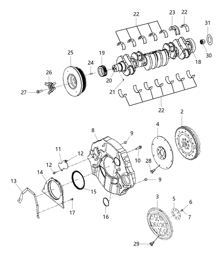 2012 Ram 3500 Crankshaft, Crankshaft Bearings, Damper And Flywheel Diagram