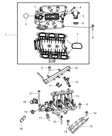 2007 Jeep Wrangler Intake Manifold & Mounting Diagram 2