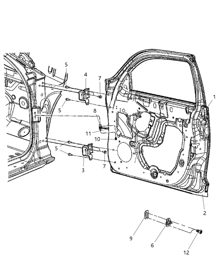 2008 Chrysler PT Cruiser Front Door, Shell & Hinges Diagram
