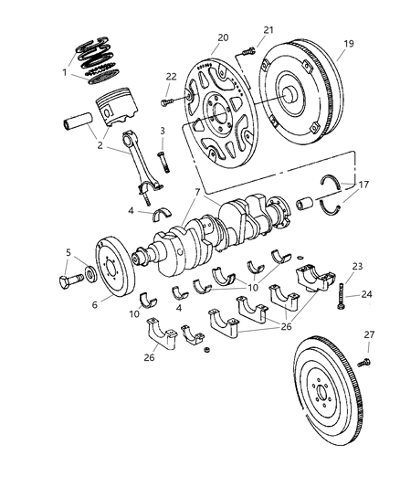 2004 Dodge Durango Crankshaft , Piston & Torque Converter Diagram 3