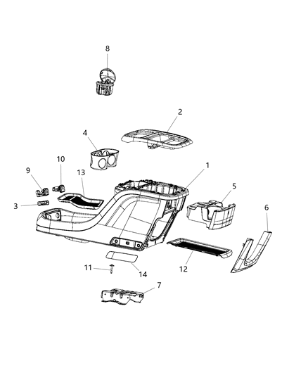 2018 Chrysler Pacifica Floor Console Front Diagram