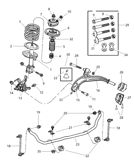 1998 Chrysler Town & Country Suspension - Front Diagram