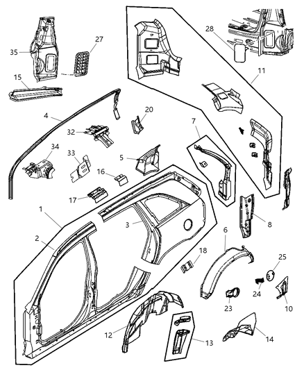 2007 Chrysler Pacifica Panel-Body Side Aperture Rear Diagram for 5101987AD