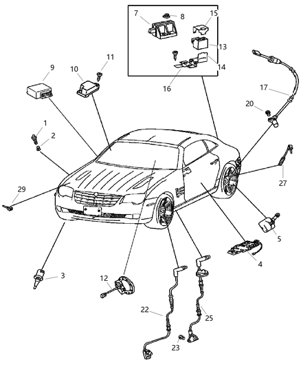 2004 Chrysler Crossfire Sensors Body Diagram