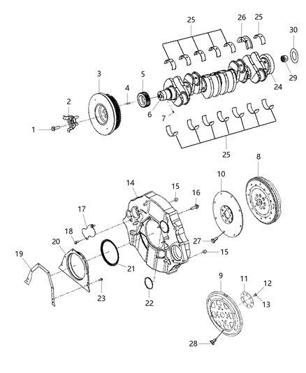 2013 Ram 3500 Crankshaft , Crankshaft Bearings , Damper And Flywheel Diagram 2