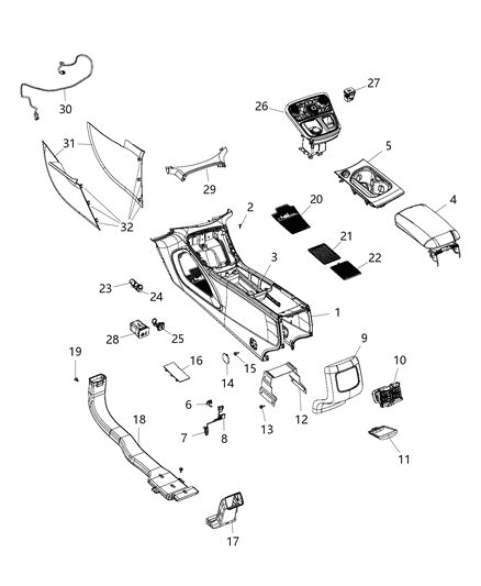 2015 Chrysler 200 Bin Mat-Floor Console Diagram for 5RP10DX9AA