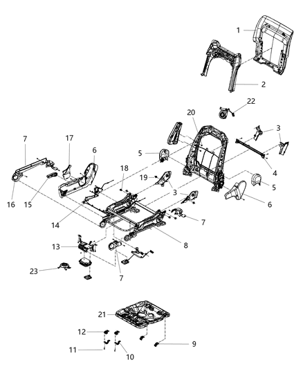 2013 Dodge Durango Adjusters, Recliners & Shields - Passenger Seat - Manual Diagram