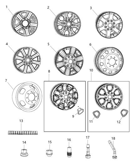 2018 Ram 3500 Aluminum Wheel Diagram for 1VQ87HWLAA