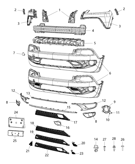 2014 Jeep Cherokee Fascia, Front Diagram 2