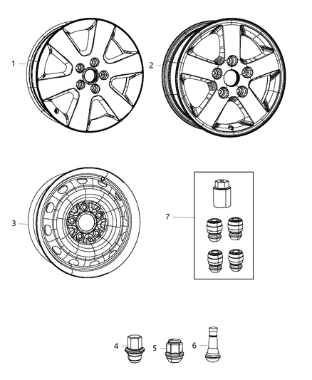 2009 Dodge Journey Aluminum Wheel Diagram for 1CY85PAKAA