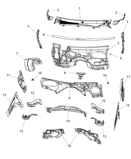 2017 Dodge Durango Cowl And Dash Panel Related Parts Diagram