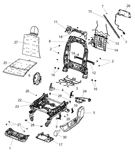 2015 Ram 1500 Adjusters, Recliners & Shields - Driver Seat Diagram