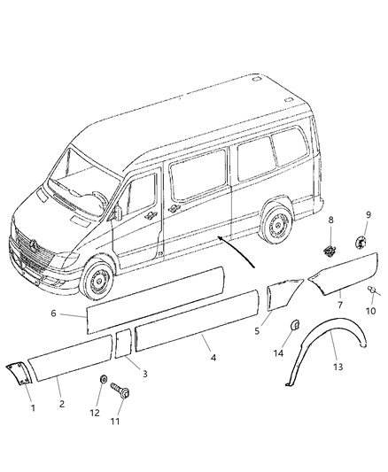 2007 Dodge Sprinter 2500 Molding-Body Side Diagram for 1HB90P01AA