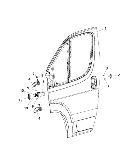 2015 Ram ProMaster 1500 Front Door, Shell & Hinges Diagram