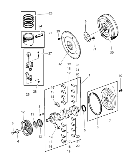 1999 Jeep Wrangler Crankshaft , Piston & Torque Converter Diagram 1